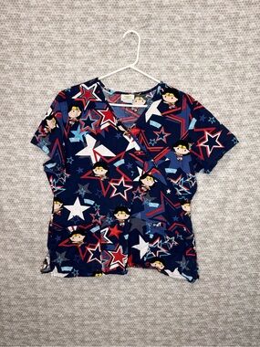 Unbranded Women’s Navy Star Print Short Sleeve Scrub Top